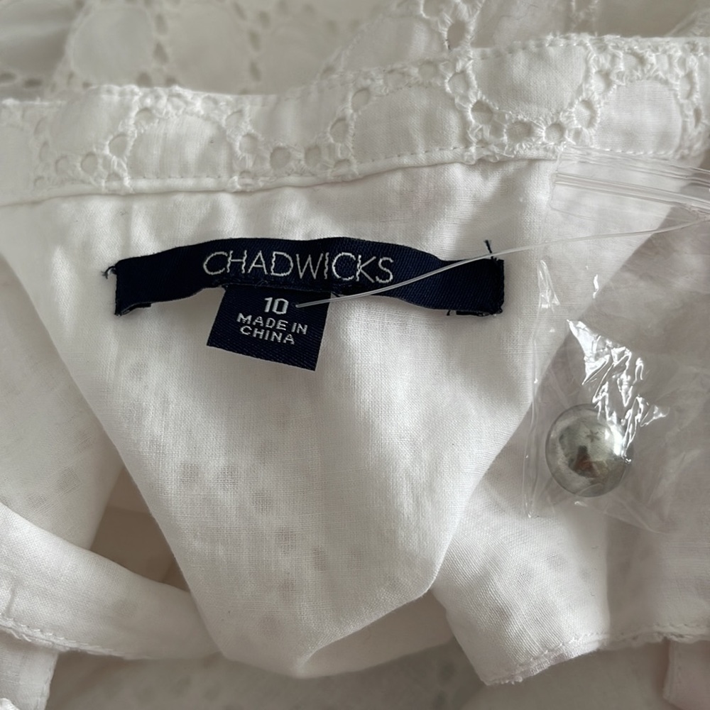NWT Chadwick’s White 100% Cotton Eyelet Ruffle Sleeveless Knee-Length Dress - Picture 7 of 13